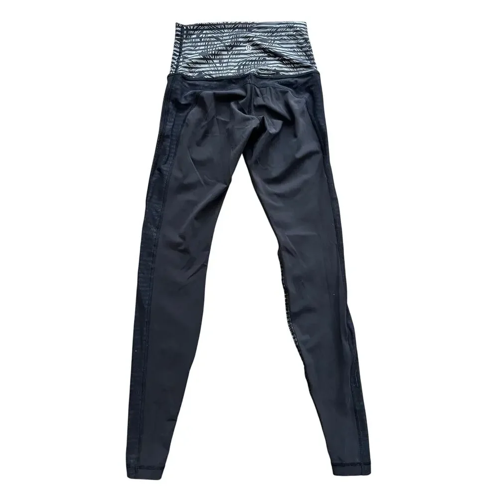 Lululemon Athletica‎ Wunder Under Pant Luxtreme Roll Down Stripe Yoga Black 4 6